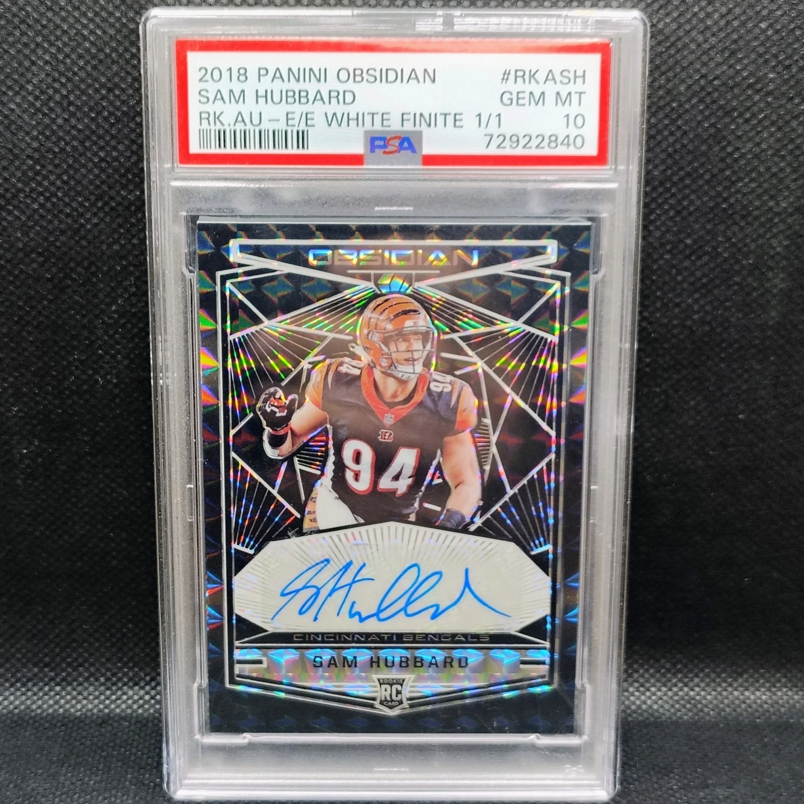 Sam Hubbard Panini Obsidian Rookie Autographs #RKASH Electric Etch White Finite 1/1