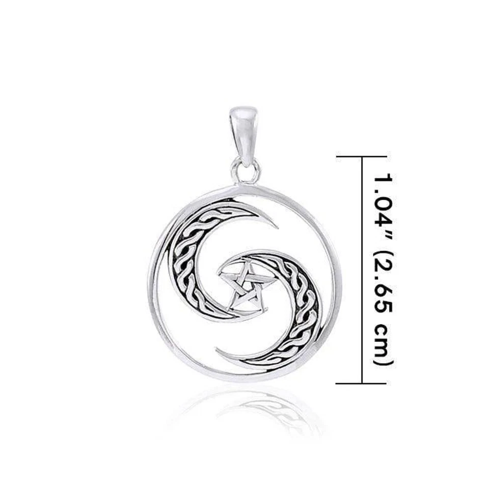 Celtic Knotwork Crescent Moons Pentagram Protection Sterling Silver Pendant - Image 2 of 2
