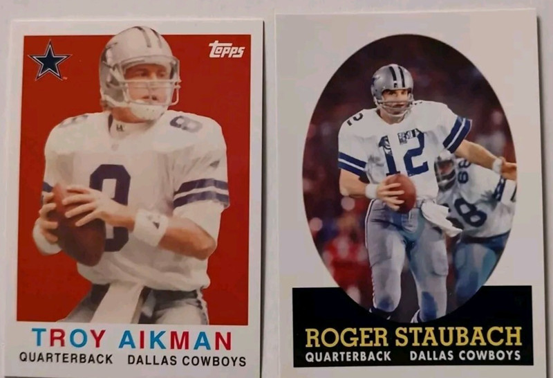 2007 Roger Staubach Promo Card # 21 of 22 & 2008 Troy Aikman #28 of 40 Promo Lot