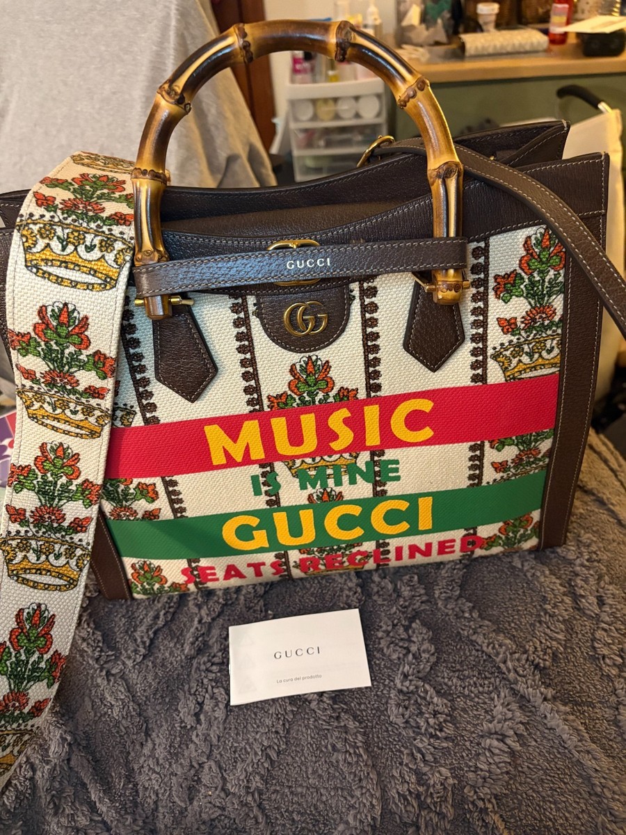 Gucci 100 Centennial Diana Music Is Mine Bamboo Tote 2 Straps