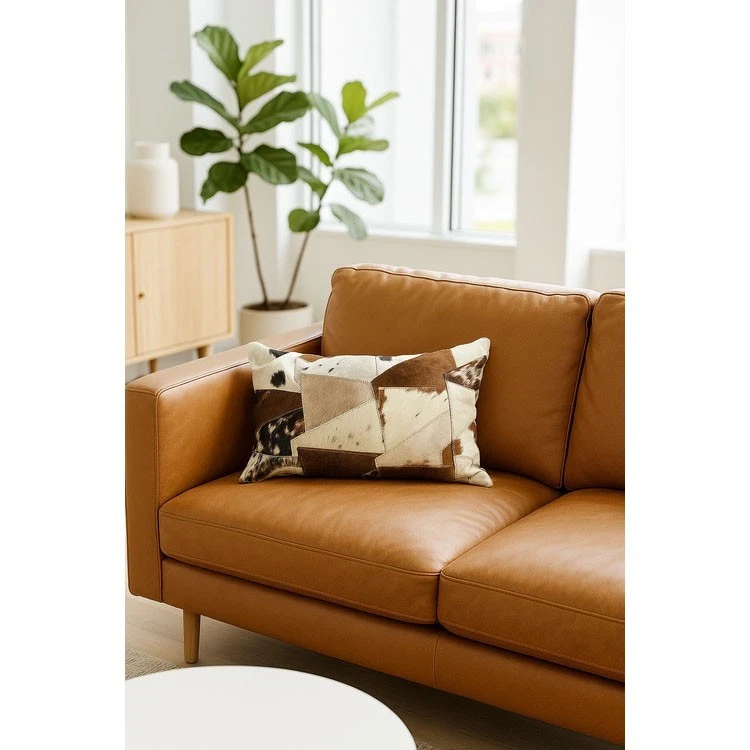 Lumbar Patchwork Cowhide Leather Cushion - Rustic Luxe - Image 3 of 4