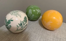 🌿Ceramic Decorative Spheres Set of 3 – Botanical Modern Home Decor Orbs 4.25"