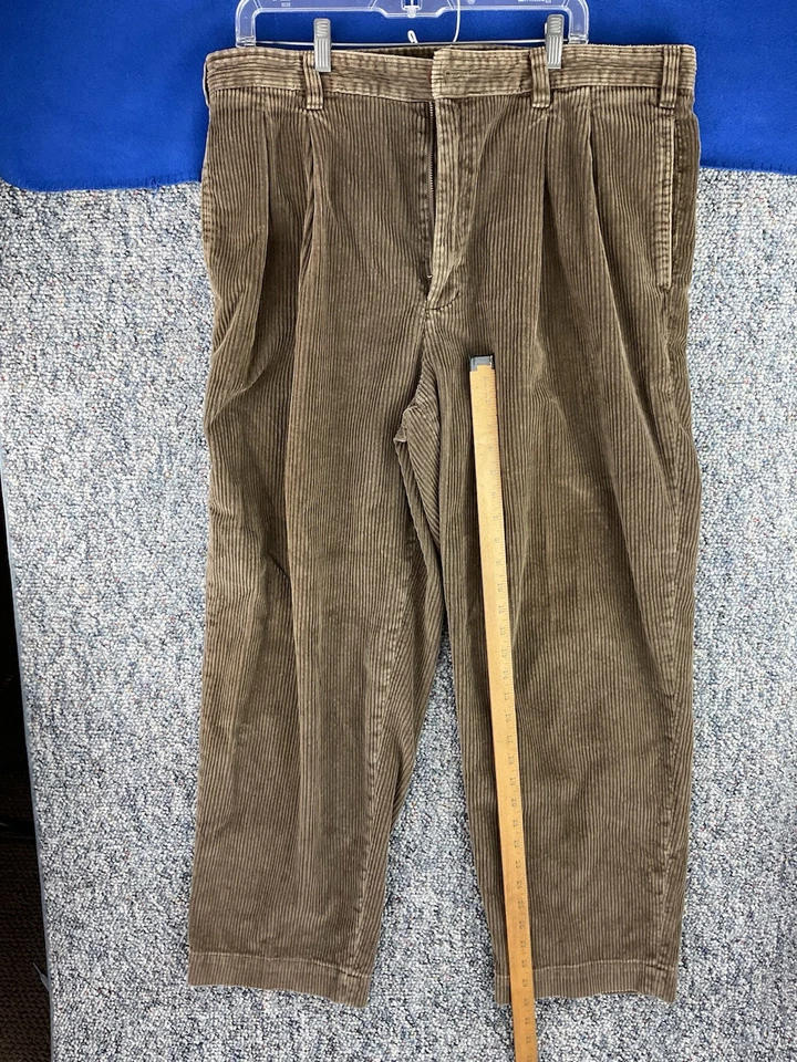 Pantalones De Colección Abercrombie And Fitch Para Hombre 38x30 Marrón Plisado Pana Pierna Ancha Foto 2 de 4