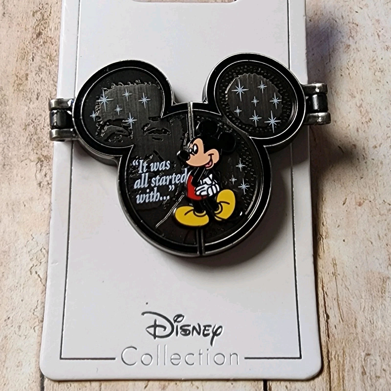 Disney Mickey Mouse Locket Pin “It Was All Started With” Opens/Closes New