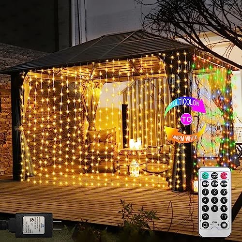 600 LED Curtain Lights 20Ftx10Ft Dual Color 20Ft x 10Ft Warm White & Multicolor - Afbeelding 2 van 8