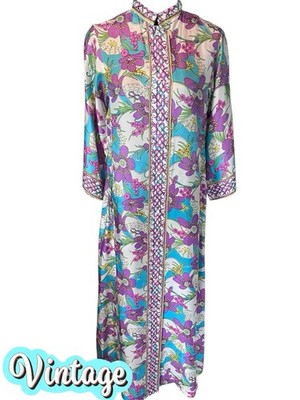Evelyn Pearson Vintage 70s Maxi Loungewear Gown Psychedelic Floral Hostess Dress
