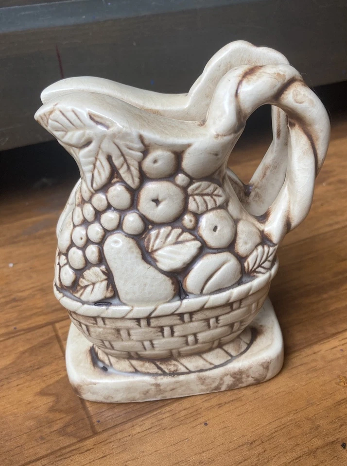 Toallero de papel de porcelana vintage Japón con esquema de color crema y marrón Foto 2 de 4