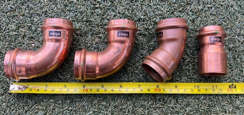 Lot of 4 Viega ProPress Copper Fittings 1-1/4" 90 45 Elbows Adapter