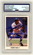 Sammy Sosa 1990 Leaf #220 Signed Rookie RC w/ Slamming Sammy PSA Authentic Auto