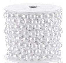 Half-Round Flat Pearl Bead Garland String 10MM 11 Yards, Pearl Beaded Spool Roll