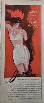 1954 Women's Jantzen Girdle Bra Black Gloves Redhead Art Vintage Fashion Ad 