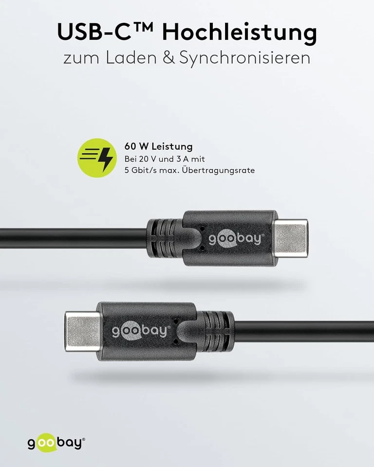 Goobay 67976 USB C auf USB C 3.2 Gen 1 Schnellladekabel 60W - 20V - 3A / Handyka - Bild 4 von 4