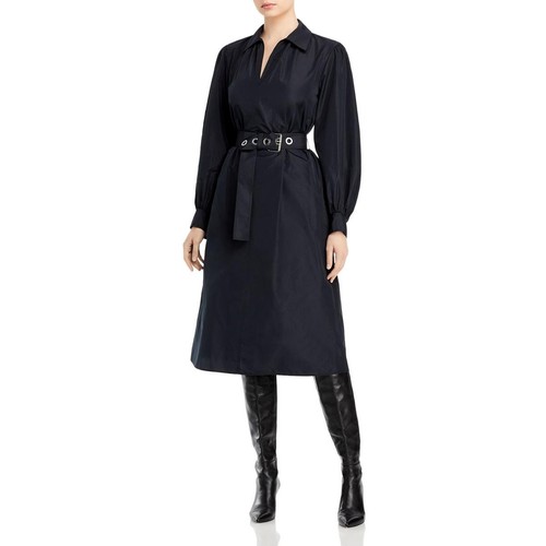 Lafayette 148 New York Womens Black Bishop Sleeve Calf Midi Dress XS BHFO 6158