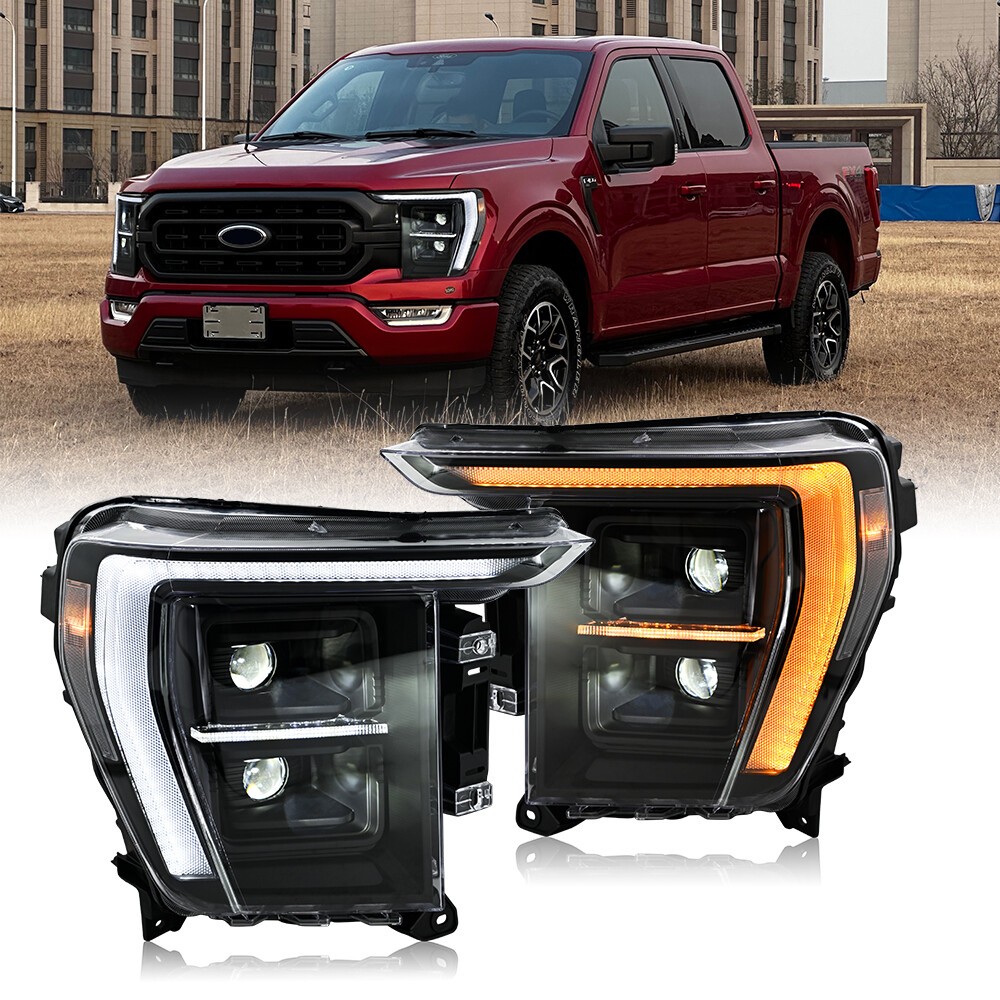 Used Pair LED Headlights For Ford F150 F-150 2021 2022 2023 Front Lamp Assembly