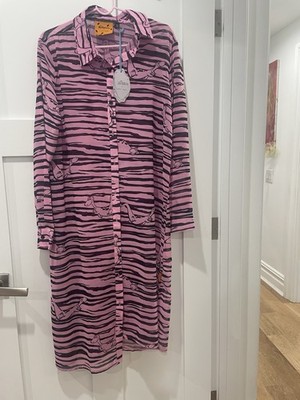 Lazy Oaf x The Flintstones Pink Zebra Print Shirt Dress Size 12 | eBay