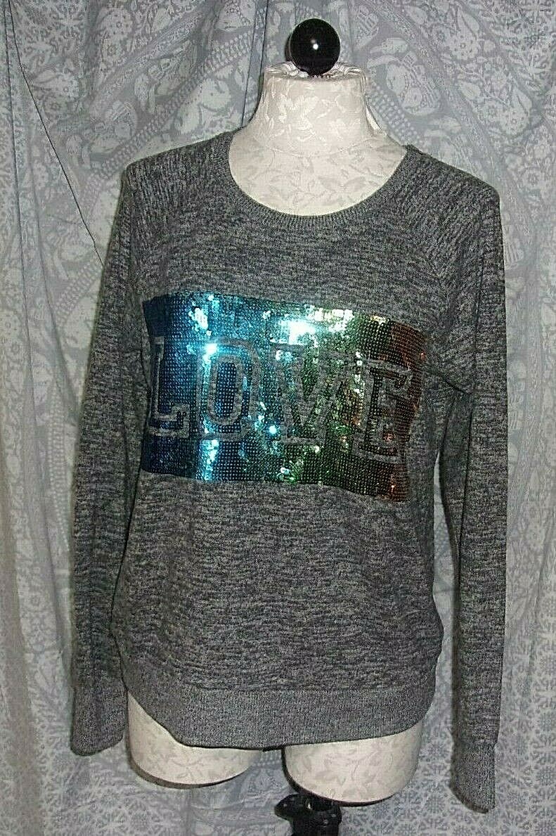 Inspired Hearts Gray Sweatshirt Love Sequin Top Large | eBay Inspired Hearts Gray Sweatshirt Love Sequin Top Large | eBay