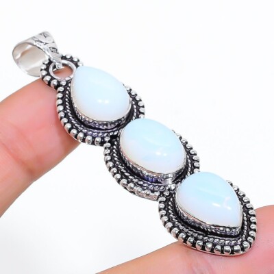 Opalite Gemstone Handmade 925 Sterling Silver Jewelry Pendant Size 2.50''