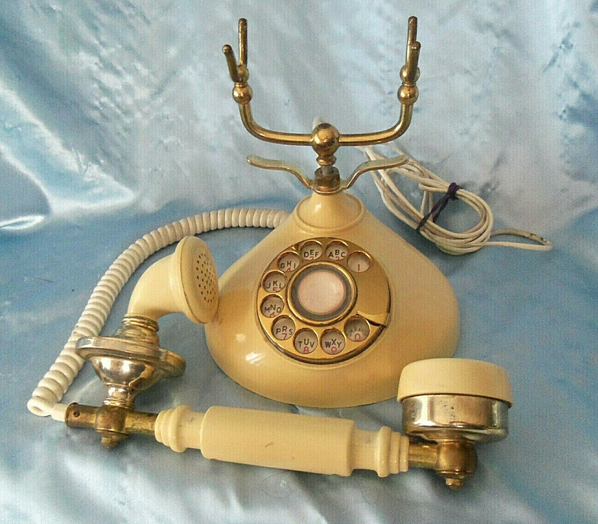 VTG Sweet Talk French Style Rotary Desk Phone Brass/Ivory Made in