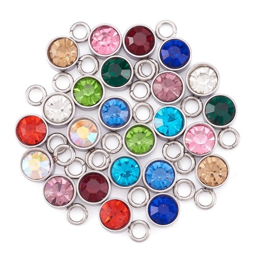 24pcs Flat Round Glass Rhinestone Charms Birthstone Charms Jewelry Making 10x6mm - 第 1/7 張圖片