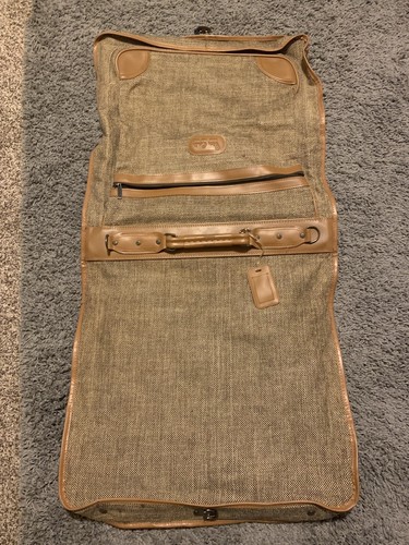 Vintage PIERRE CARDIN Garment Bag Luggage Hanging Suit Bag Luggage Tweed Khaki - Picture 9 of 10