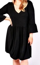 WOMEN PLUS SIZE V NECK BELL SLEEVES BLACK MIDI DRESS (IN SIZES UK18 ,UK20 ,UK22)