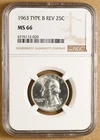 1963 Washington Silver Quarter 'Type B Reverse' NGC MS66