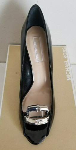 $ 320 MICHAEL KORS IKONISCHER COCKTAIL SCHWARZ PATENT OFFENE ZEHENPUMPEN US 10 I LOVE SCHUHE - Bild 5 von 8