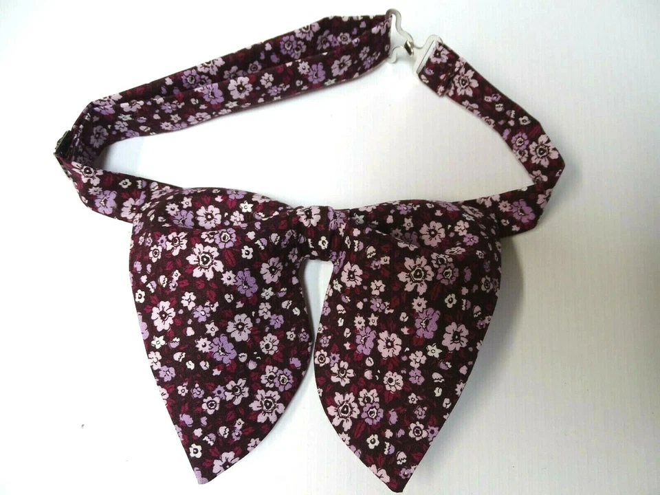 Pajarita floral borgoña de gran tamaño estilo vintage años 70 boda graduación regalo para él Foto 3 de 3