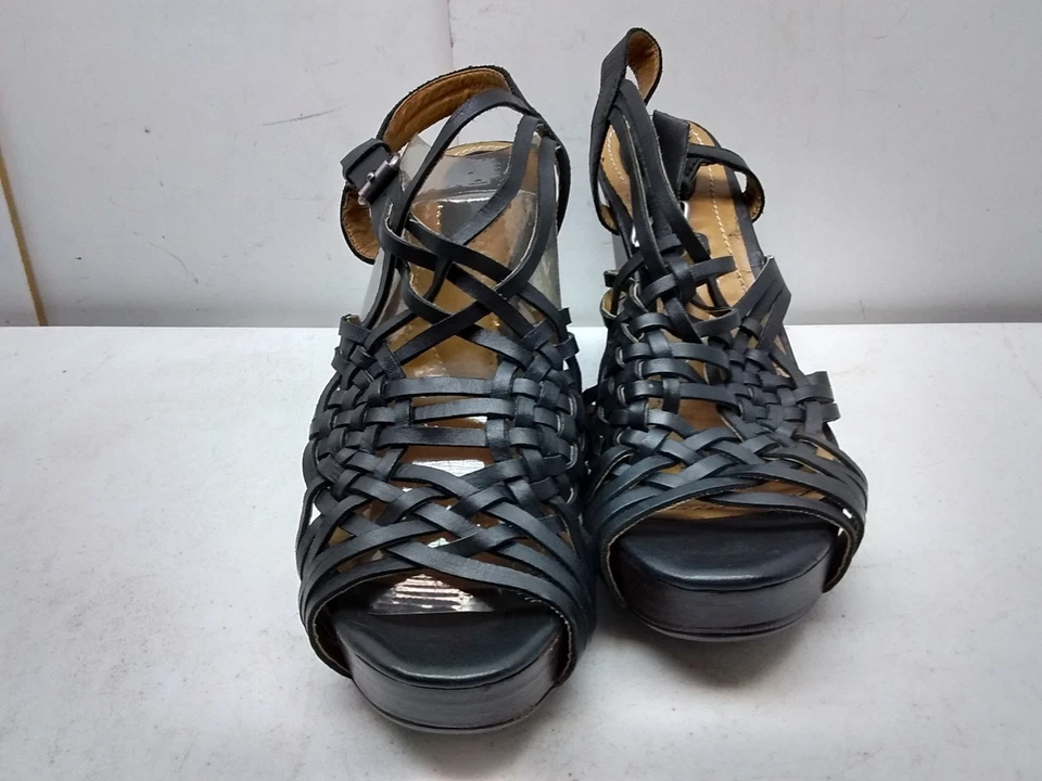 Fossil Women Black Leather Slingback Platform Wedges Open Toe Sandal Shoes 7M 37 - Image 3 of 4