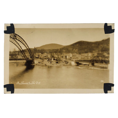 Great Vermont Flood of 1927 RPPC - Bellow's Falls Bridge Photo Postcard C3763