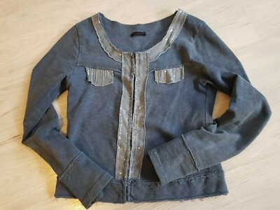 Your& Self Sweater Sweatjacke jeansblau blau mit Pailetten Gr. S (34-36)