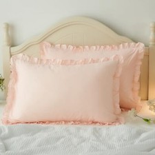 Pink Ruffle Pillowcases Set of 2 100 Cotton King Size Farmhouse Pillow Cover...
