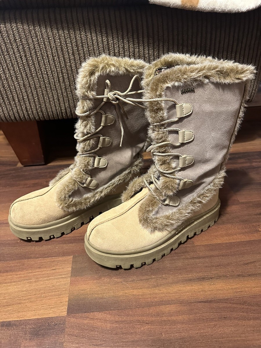 Sketchers Womens Winter Boots Brown Leather Upper Fax Fur  SN45708