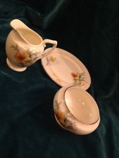 ROYAL DOULTON AUSTRALIA RARE YELLOW POPPY SMALL PLATE/MILKJUG/SUGAR BOWL ANTIQUE