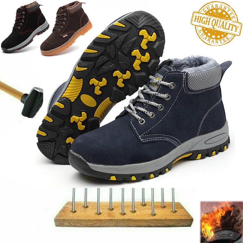 MEN WOMEN SAFETY WORK BOOTS WINTER FUR LINED STEEL TOE CAP SHOES HIKING TRAINERS