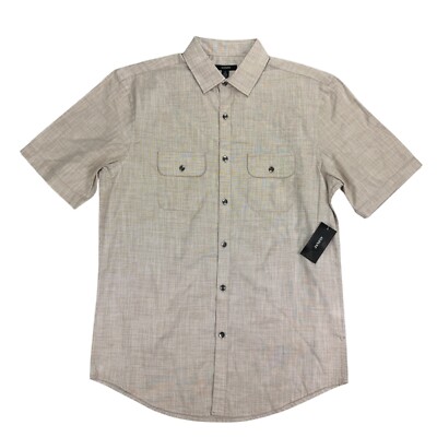 Alfani Mens Warren Short Sleeve Button Down Shirt Foxy Brown S