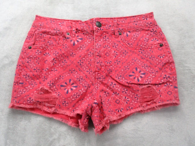 Tokyo Darling Distressed Cut-Offs Women's 6 Pink Blue Geometric Denim Stretch