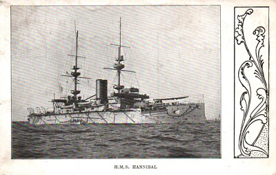 Postcard Royal Navy Battleship HMS Hannibal  - c1906