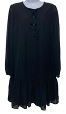 Draper James Dress Women Size Medium Black Tie Crew Neck Pullover Long Sleeve