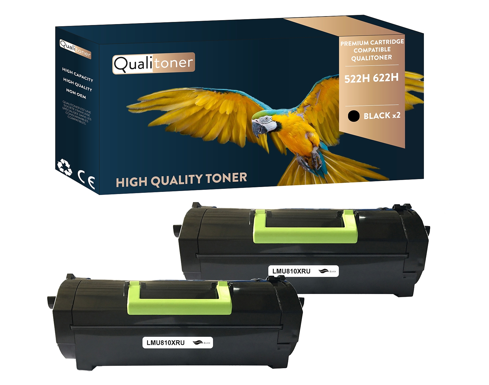 Toner Lexmark 522H 622H noir compatible Qualitoner x2 pour éviter les pannes d'impression