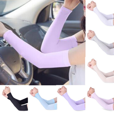 Men Women Arm Sleeves Cover Anti UV Sun Protection Driving Gloves Summer Solid ๑