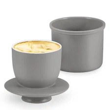Porcelain Butter Crock Butter Keeper, French Butter Dish with Lid (Gray)