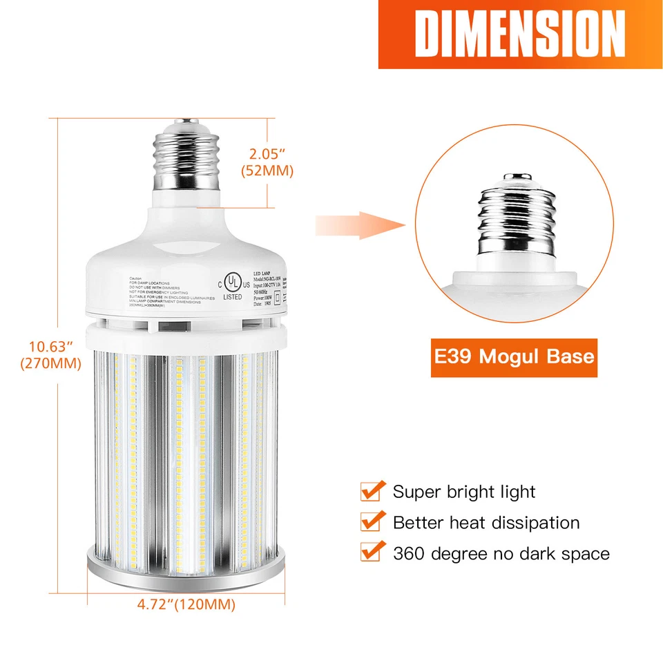 100W LED Corn Bulbs Replace 300W MH/HPS/HID Warehouse Factory High Bay Light DLC - Image 2 of 4