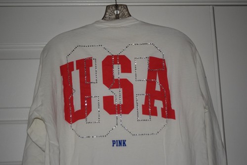Victoria's Secret Langarmshirt PINK Größe M weiß Glitzer Strass USA - Bild 10 von 12