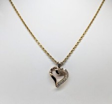14K Gold, Diamond Heart Pendant with 23.5" Rope Chain