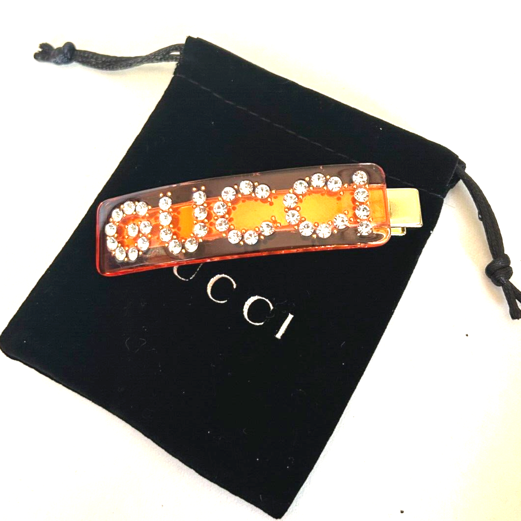 GUCCI HAIR CLIP Pink with White Crystals Dust Pouch Included