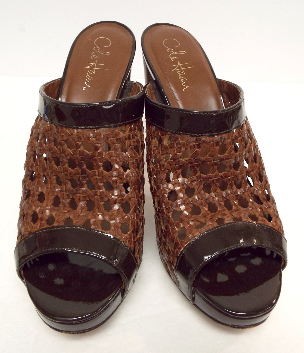 COLE HAAN Brown Size 9.5 Woven Leather Slide Sandals Heels 9  display picture 1