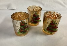 Christmas Tree Votive Candle Holders Holiday Set of 3 Glass Pre-Owned