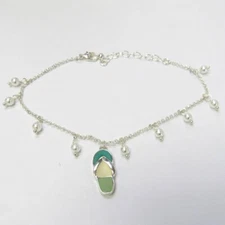 Silver Anklet Ankle Bracelet Pearl Drops & Flip Flop Charm #0218 New Summer