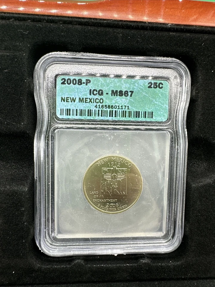 2008-P 25C States Quarter Set Of 5 NM,AZ,AK HA,OK ICQ MS67 In Wooden Case - Image 3 of 4